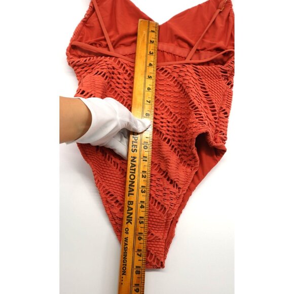 Seafolly Australia Womens Swimsuit One Piece Size 12 Red Textured Crochet Beachy - Picture 12 of 13